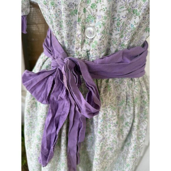 Vintage 70's Cotton Floral Purple Flower Dress With Matching Bonnet Sz M - Picture 4 of 16